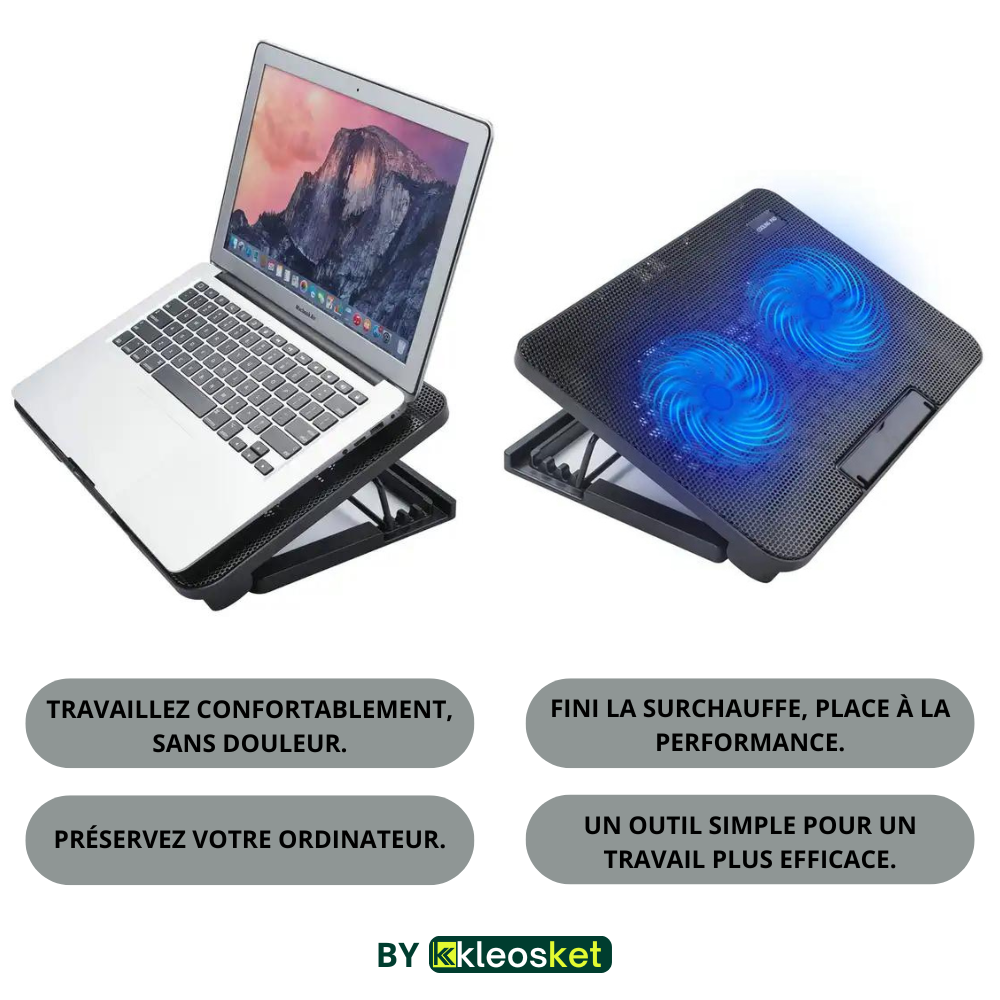 Support D'ordinateur portable Avec 2 ventilateurs de refroidissement intégrés